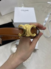 CELINE MEDIUM TRIOMPHE BELT IN NATURAL, BROWN CALFSKIN YELLOWISH BROWN BELT 85