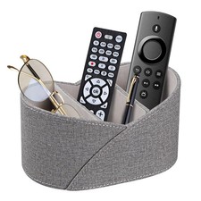 PU Leather Remote Control Holder 3 Compartments Desk Organizer Grey Caddy