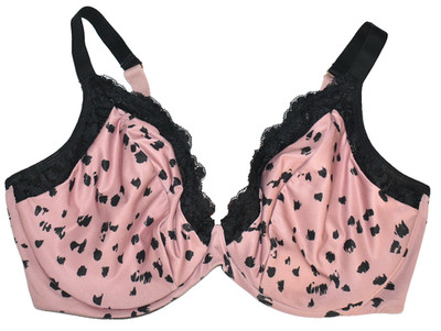 Bravissimo Pink And Black Lace Trim Underwire Animal Pattern Bra Size (34F)