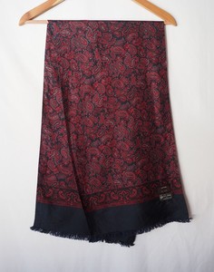 Wallachs All Silk Made In Italy Rectangle Scarf Paisley Red Navy Fringe 50 x 12