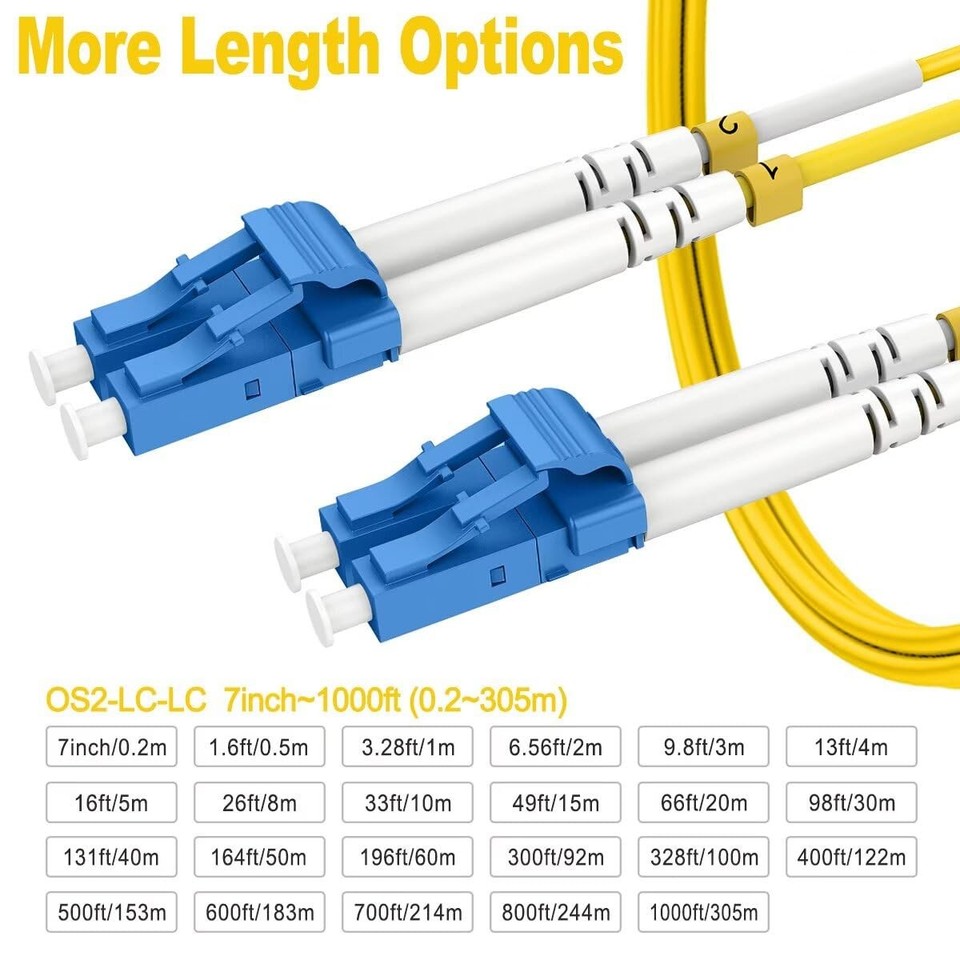0.66ft/0.2m OS2 LC to LC Single Mode Fiber Patch Cables, SM Singlemode ...
