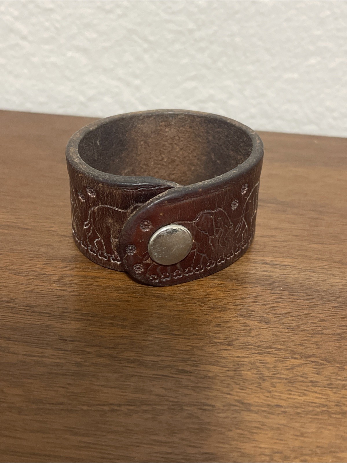 Leather Cuff Bracelet Elephant Pattern - image 2