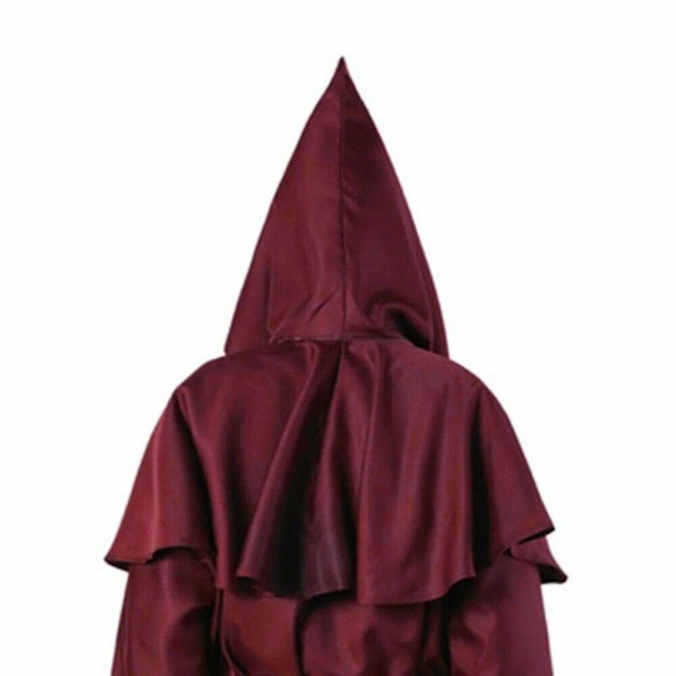 Priest Coat Lace Up Robe Monk Puppet Halloween Wizard Costume Cosplay Cloak Hood - Image 2 of 4