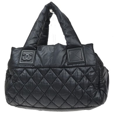 CHANEL CC Logo Coco Cocoon Tote Hand Bag Nylon Leather Black Italy 28MA595