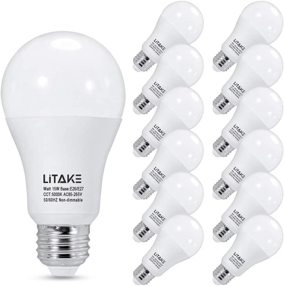 A19 LED 150W Equivalent Bulbs - 5000K Daylight, 1600 Lumens, 12-Pack - Image 3 of 4