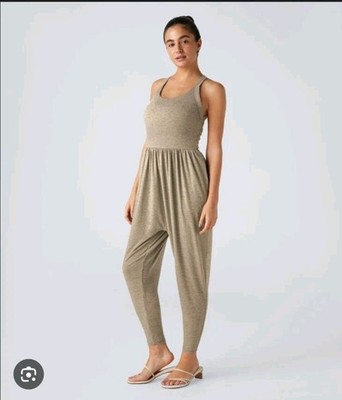 Halara Women's Backless U Neck Harem Jumpsuit Easy Peezy  NEW XL Beige