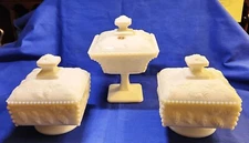 Westmoreland Milk Glass 3 Piece Covered Candy Dish Set - All Marked