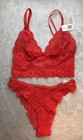 Vanity Fair Bra Panty Set Sz Large Lingerie Sexy Vintage Lace Red Holiday Girlie