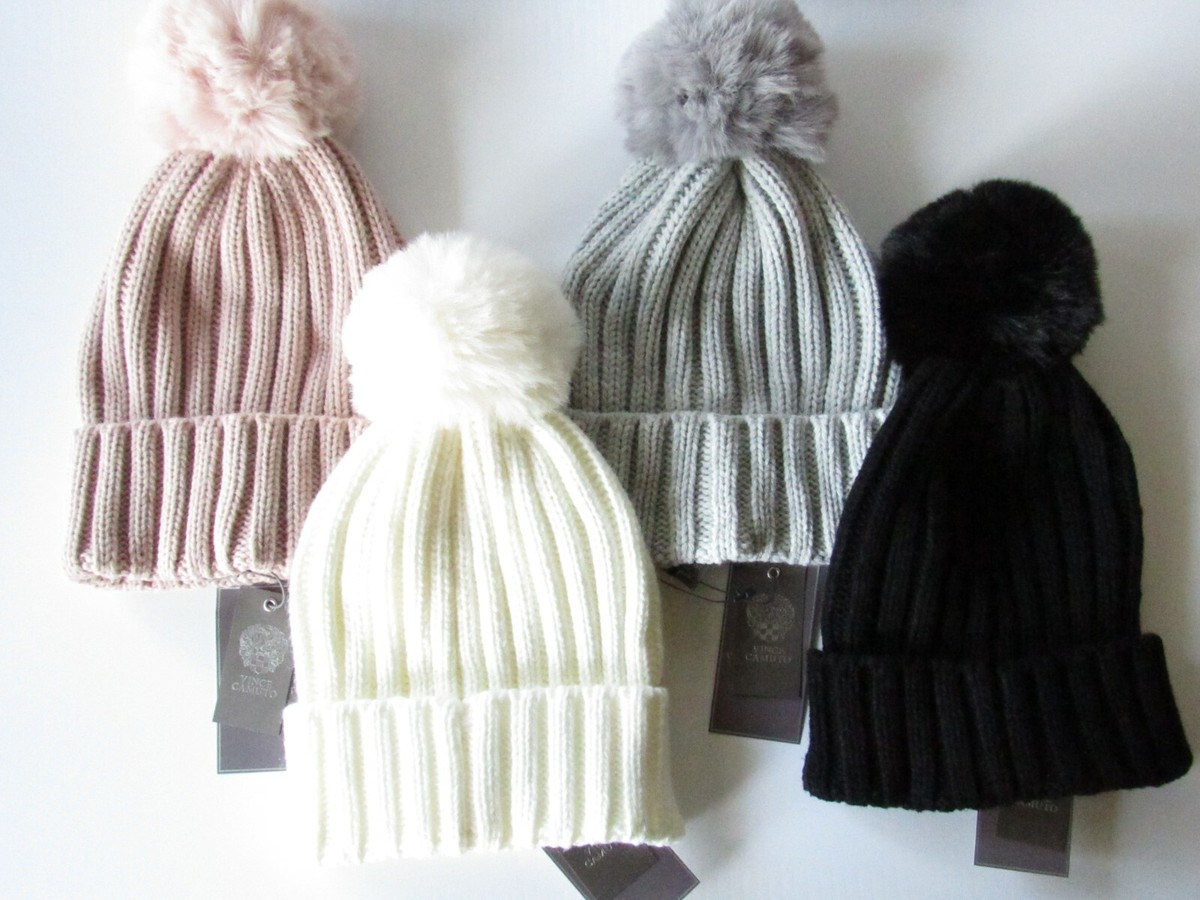 VINCE CAMUTO Faux Fur Pom Knit Beanie One Size New in Gift  display picture 3