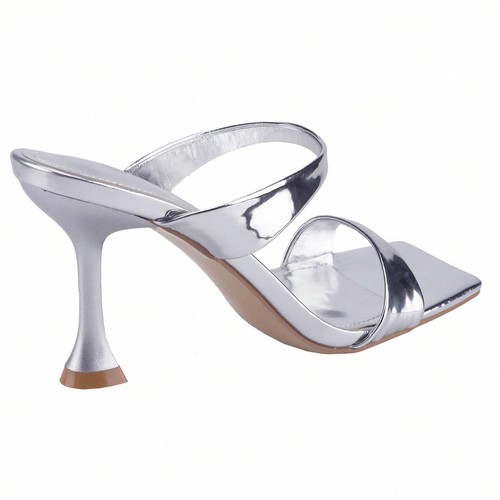 Two Strap Heeled Sandals Slip On Square Open Toe Stiletto Backless Mule Heels Sl - Picture 9 of 74