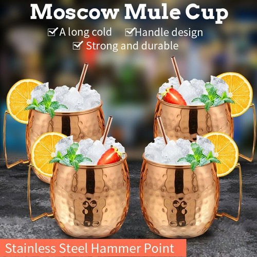 550ml 1/4 Pcs 18 Ounces Hammered Copper Plated Moscow Mule Mug Beer Cup Coffee - Picture 5 of 18