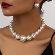 SET WOMEN NECKLACE  EARRINGS FAUX PEARL GIFT FOR HER WOMEN JEWELRY