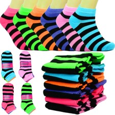 6-12 Pairs Fashion Cotton Women Ankle Low Cut School Casual Socks 9-11 b stripe
