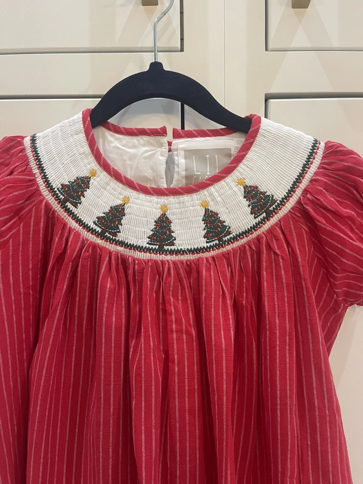 Lil Cactus Girls Size 5Y Smocked Red Dress Christmas Tree Holiday embroidered - Image 2 of 4