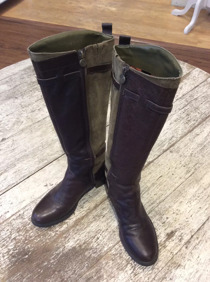 Etienne Aigner Boots Tall Green Suede Brown Leather Equestrian Women s SZ 6