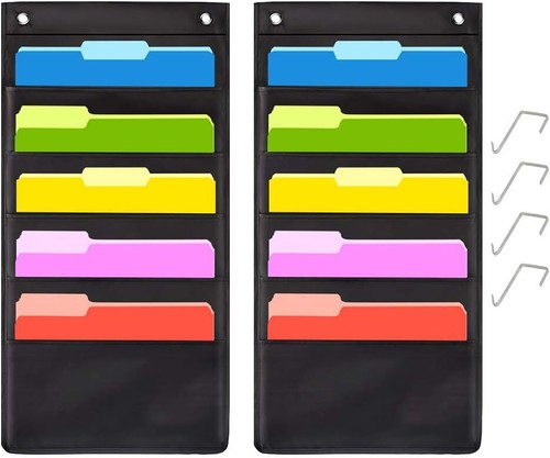 Hanging Wall File Folder Organizer Storage Pocket Chart 10 Pockets, Black