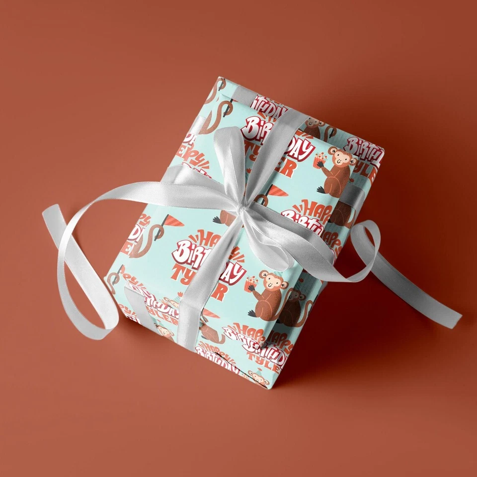 Nombre Personalizado Animal Fiesta Regalo Envoltura Mono Cumpleaños Envoltura Rollo de Papel 24" Foto 4 de 4