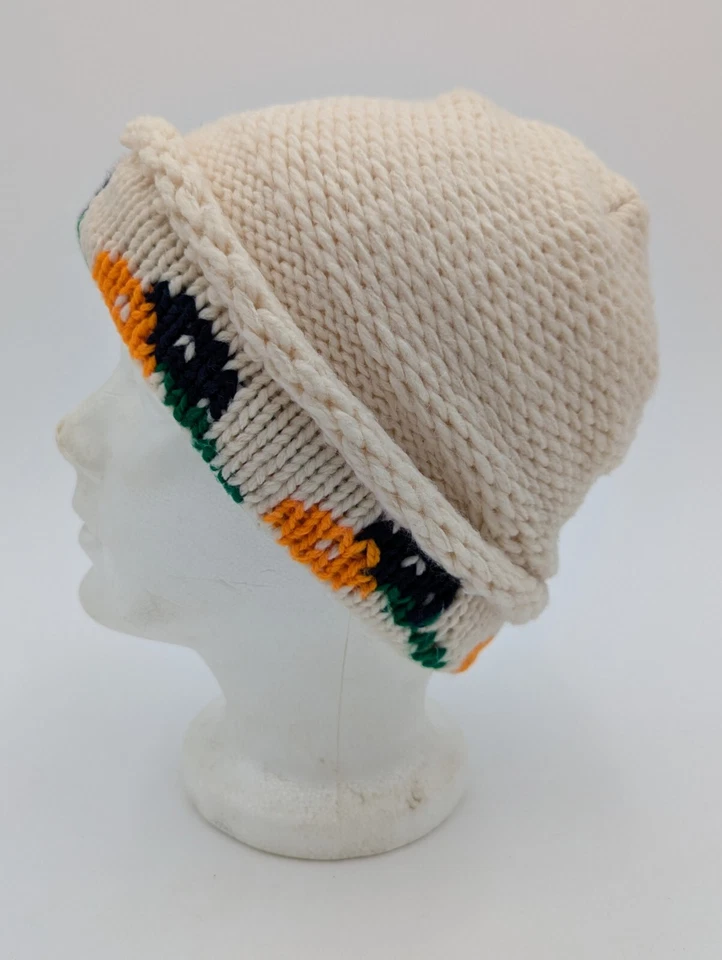 Gorro de esquí acrílico tejido marfil vintage de los años 70 y 80 con bordes enrollados Foto 4 de 4