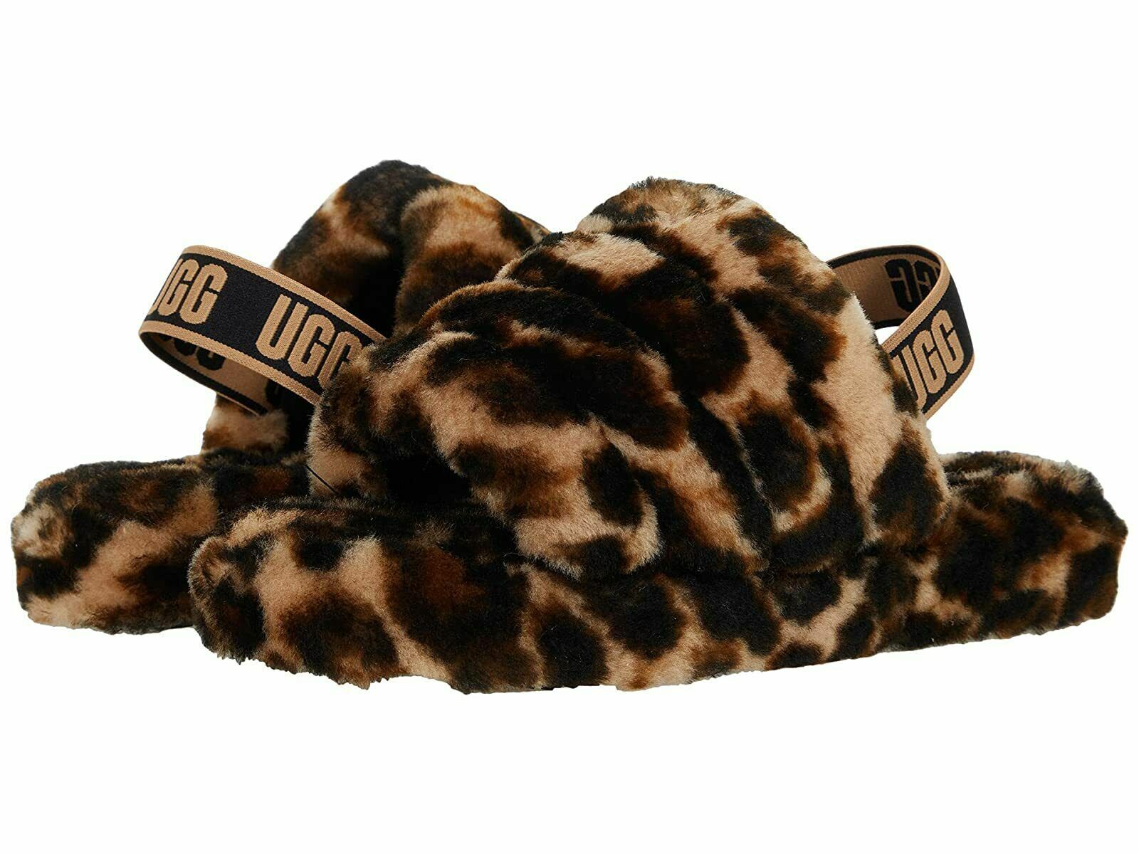 NEW BIG KID UGG FLUFF YEAH BUTTERSCOTCH PANTHER PRINT SLIDE SLIPPERS SIZE  3K, 6K | eBay