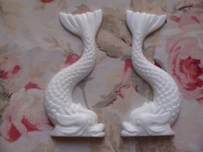New! Antique Dolphin Pair Left/Right Furniture Applique Architectural Pediment 