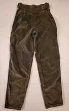 VTG Benetton Womens S 42 Olive Green Velveteen Side Zip Double Button Pants 23"