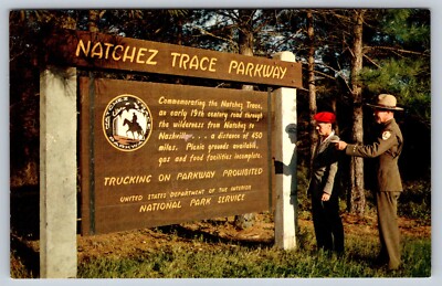 Vintage Natchez Trace Parkway Scenic Route Historical Sign 1960s Chrome Postcard