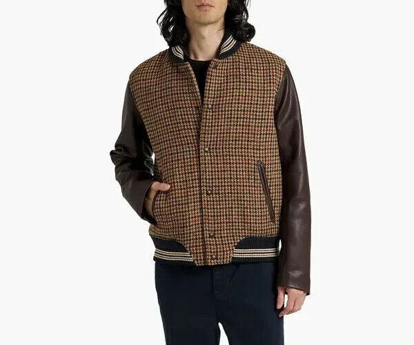 Rag & Bone Harris Tweed Houndstooth Wool Varsity Jacket Mens