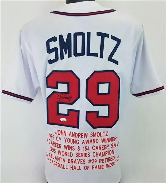 John Smoltz Signed Atlanta Braves Career Stat Jersey (JSA COA) 8xAll Star  Ptchr.