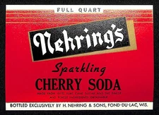 Nehring's Cherry Soda Fond-Du-Lac, WI Paper Soda Label 1920's-30's Scarce