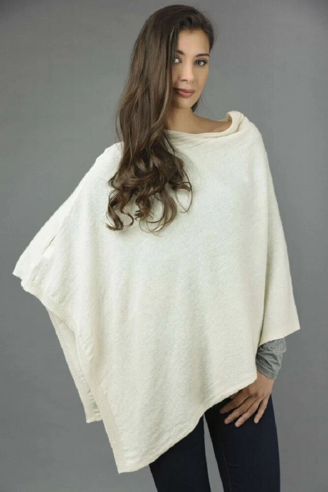 CASHMERE Poncho IVORY WHITE CAPE Wrap One Size Fits All eBay