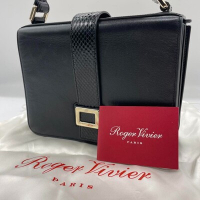 Roger Vivier Square Shoulder Bag Purse Leather in Black USED Good Condition F/S