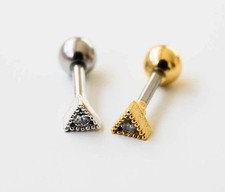 CZ Tiny Triangle Earring cartilage earring triple helix stud, cute dainty studs