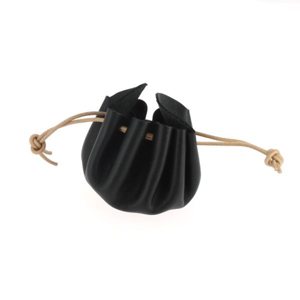 Bourse en cuir véritable NOIR avec lacet