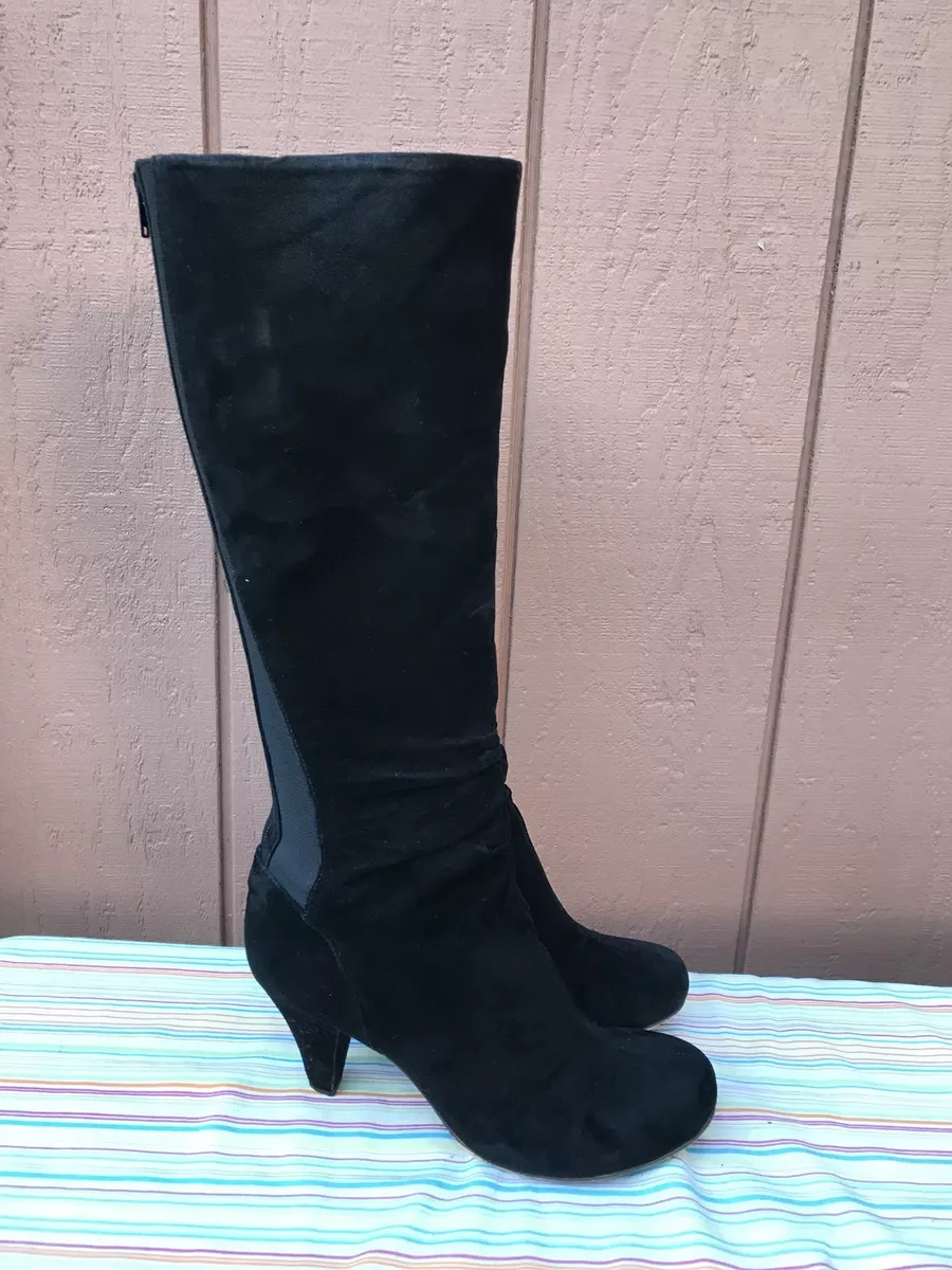 EUC Indigo by Clarks Black Suede Knee High Boots Back Zip US 8.5M