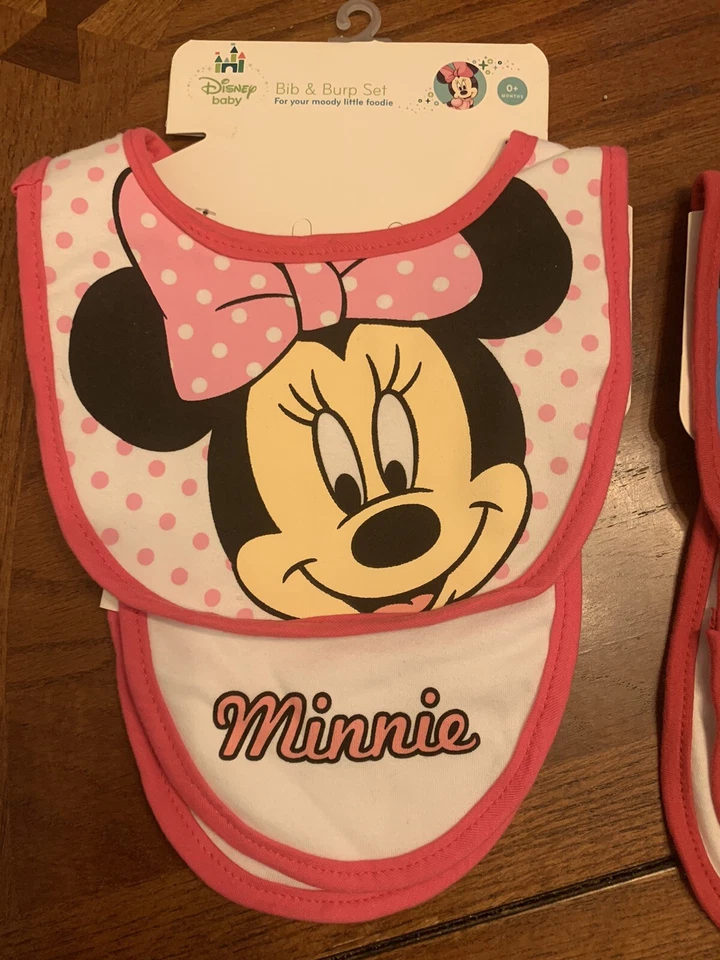 Disney Minnie Mouse y Mickey Mouse babero y eructo juegos de tela Foto 2 de 4