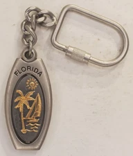 Vintage Florida Souvenir Two Sided Metal Spinner Keychain Keyring