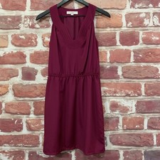 Ann Taylor Loft Dress Womens Size 2 Wine Purple Embroidered Neck Sleeveless