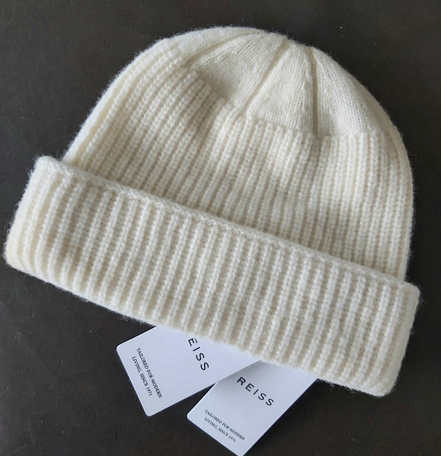 Genuine REISS Off White 100% Lambswool Chunky BEANIE Hat Unisex NEW TAGS