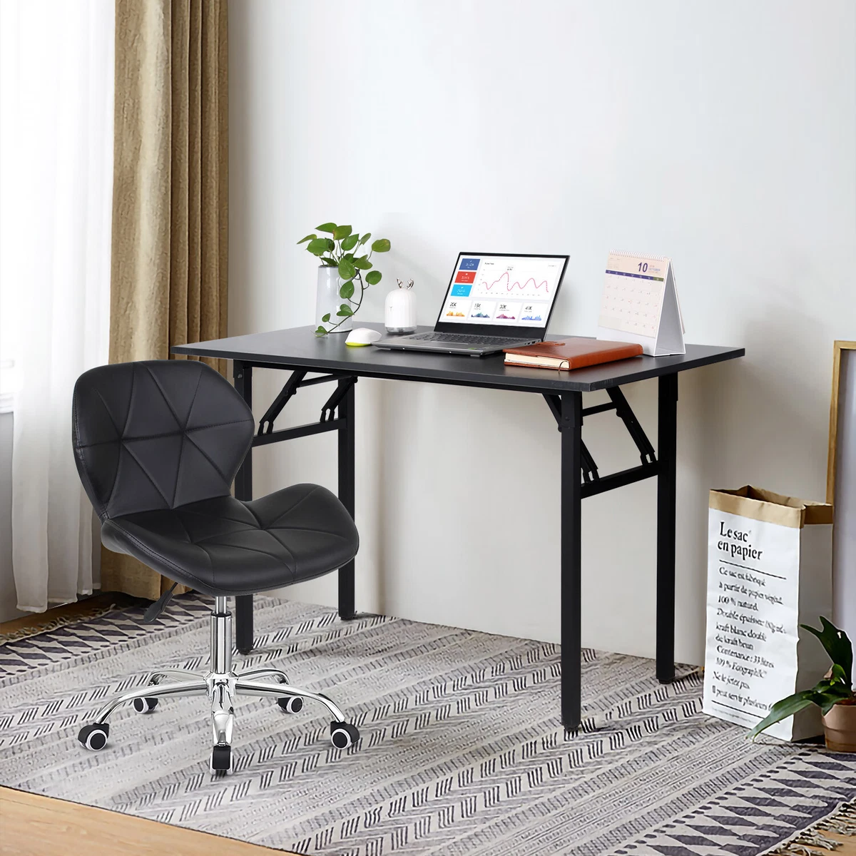 Foldable work desk and clearance chair