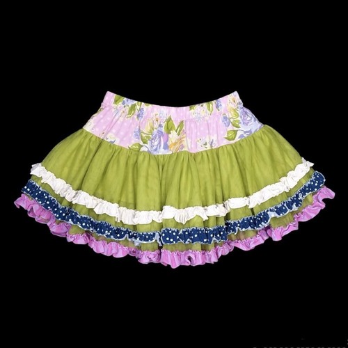 Matilda Jane Skirt Girls Size 4 Pink Green Layered Floral Ribbon Details Pull On - Picture 2 of 3