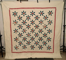 Antique Vintage Cotton Fabric Mid 1800s Dated 1855 Applique Flowers Quilt