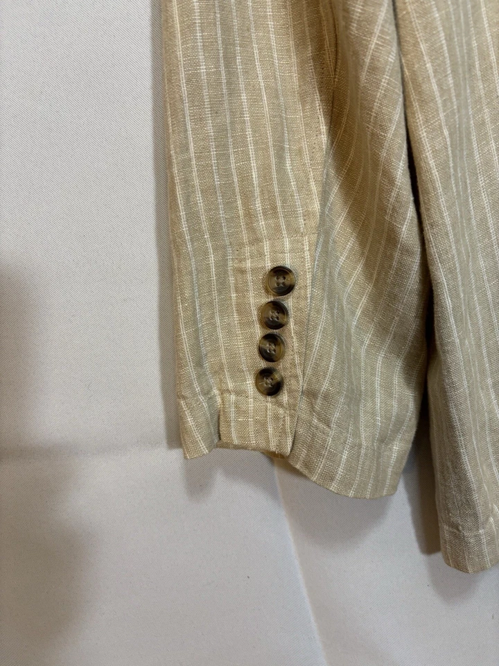 Brandini Chaqueta Lino Hombre Grande Tostado Blanco Rayas Primavera Verano Clásico Foto 3 de 4