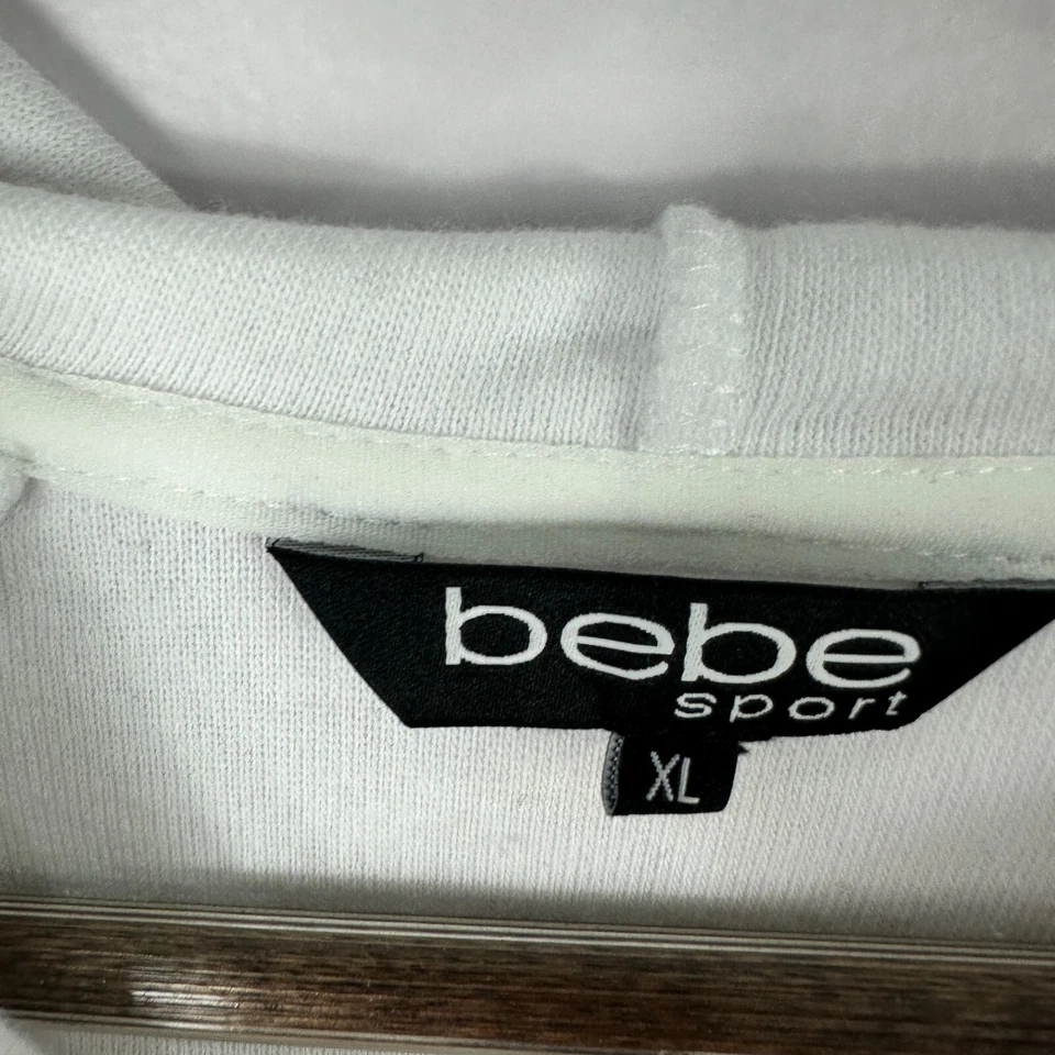 Bebe Sport Sudadera con Capucha Mujer XL Blanco Terry Cremallera Estrás Logo Y2K McBling Glam Foto 3 de 4