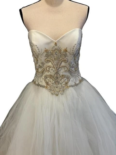 Vestido de novia Casablanca marfil plata adornado sin tirantes talla 12 $1800 Foto 4 de 4
