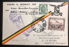 1936 Bruxelles Belgium Balloon Flight Airmail Sheet Cover To Warsaw Poland Cup