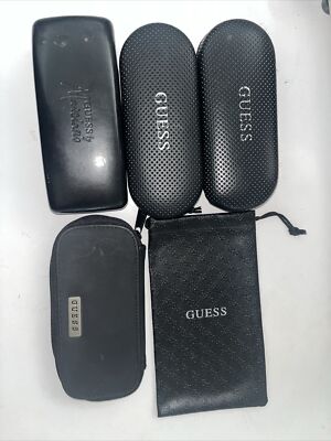 Lot of 5 Guess Black Bag  Sunglasses Case Only 4 hard 1 soft Cases