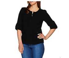 New Linea By Louis Dell'olio Gauze Crepe Zip-up Jacket -black - 12 - A276280