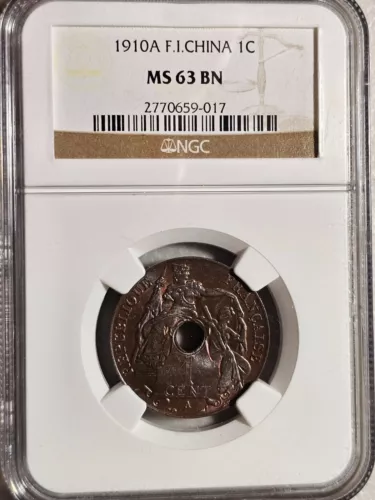 French Indochina 1 Cent 1910A NGC MS 63 BN