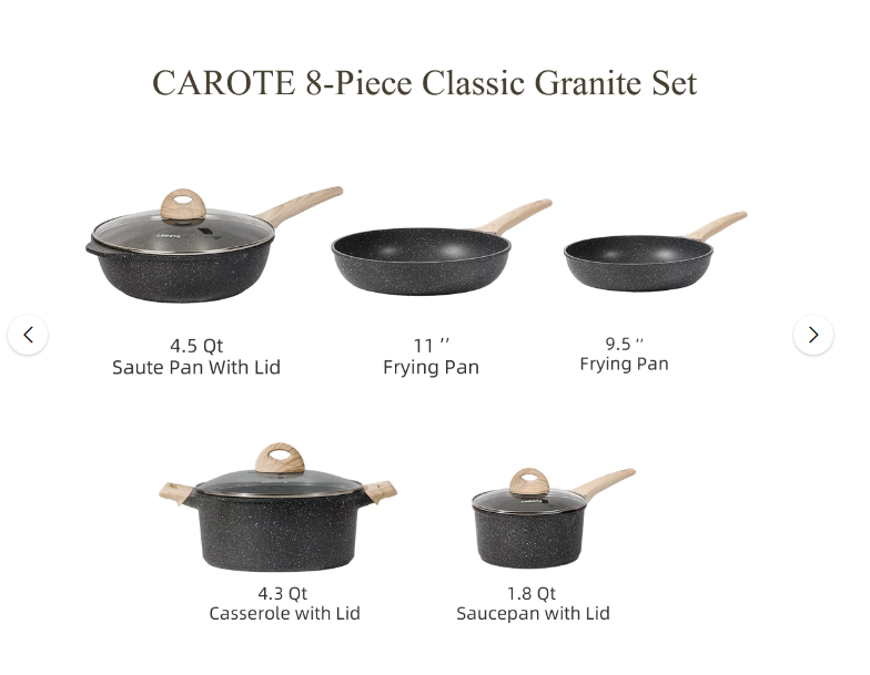 Carote Nonstick Pots and Pans Set, 8 Pcs Induction Kitchen Cookware