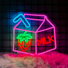 20" Strawberry Milk Flex LED Neon Sign Light Lamp Party Gift Store Poster D cor
